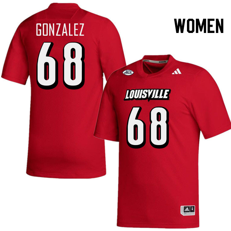 Women #68 Michael Gonzalez Louisville Cardinals College Football Jerseys Stitched-Red